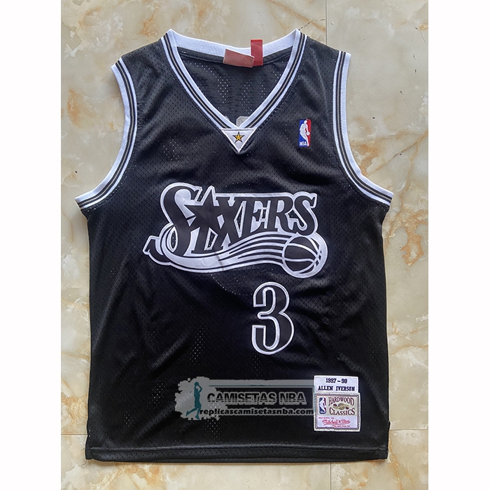 Camiseta Philadelphia 76ers Allen Iverson NO 3 Mitchell & Ness 1997-98 Negro2